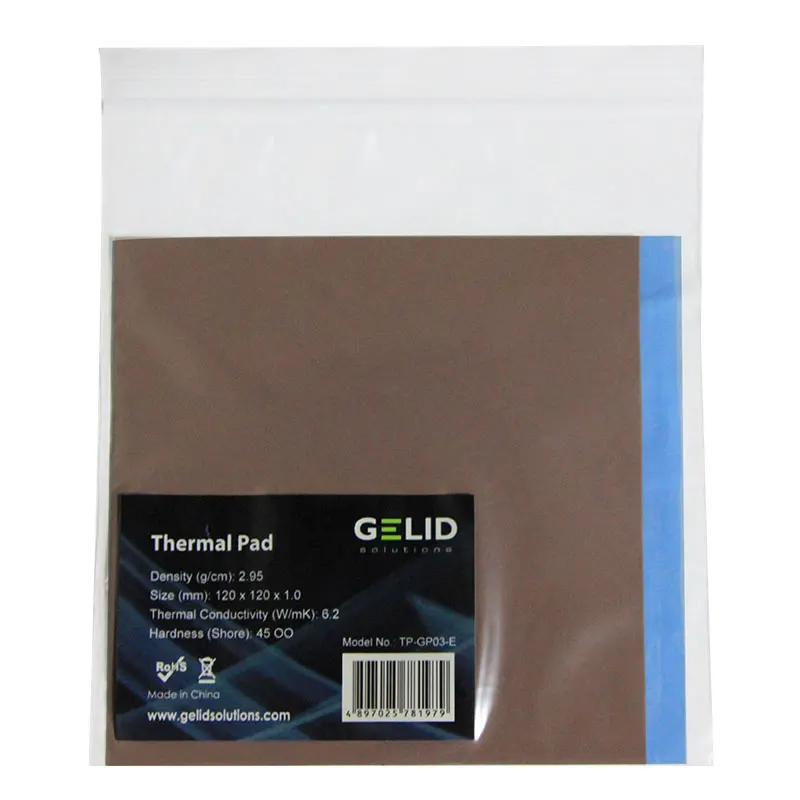 GELID 120x120 x0.5 1.0 1.5 Cooler Thermal pad Conductivity (W/m.k) 6.2 |