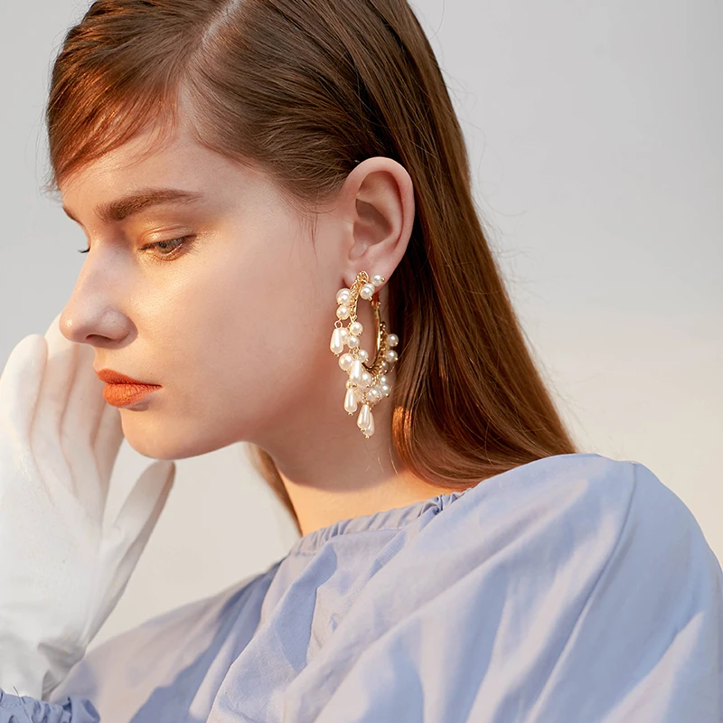 Artificial pearl hoops earrings female temperament personality big circle wild | Украшения и аксессуары