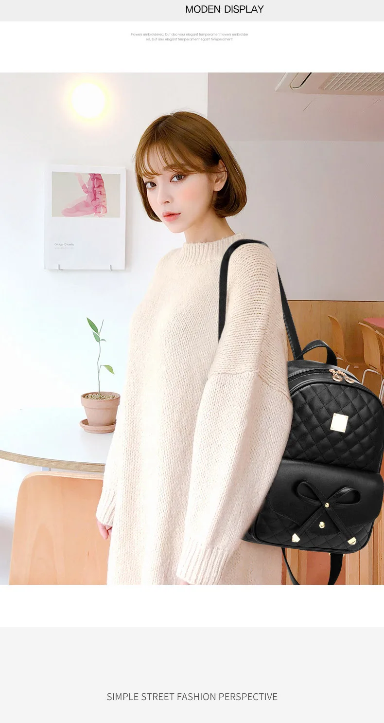 SWDF Women's Backpack Fashion Black PU Leather Backpack Women's Shoulder Bag Small Backpack Girls' Bags Mother and Daughter Bags