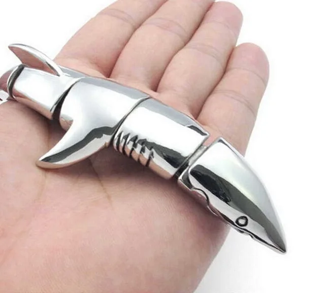 Мужской браслет из нержавеющей стали блестящий золотой с акулой