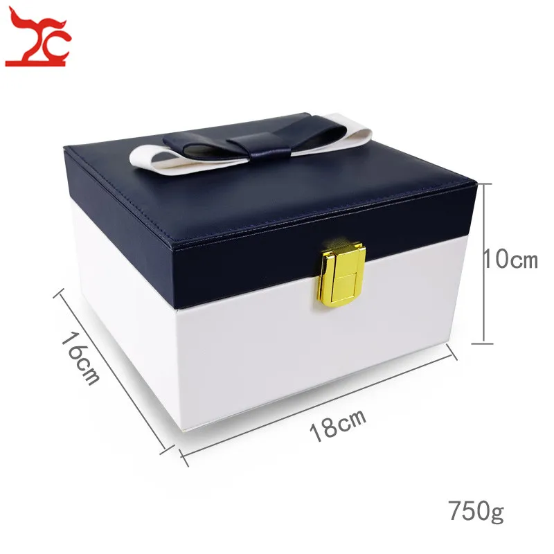 

2 color Korean mirror double layer jewelry box girl ring earrings portable leather multifunctional jewelry travel storage box