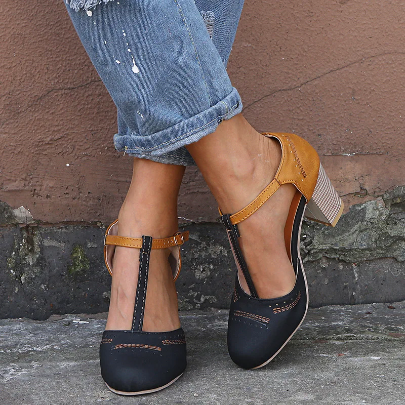 2019 New Summer Women Fashion High-heeled Sandals Rome Buckle Casual Chunky Heels b130 | Обувь