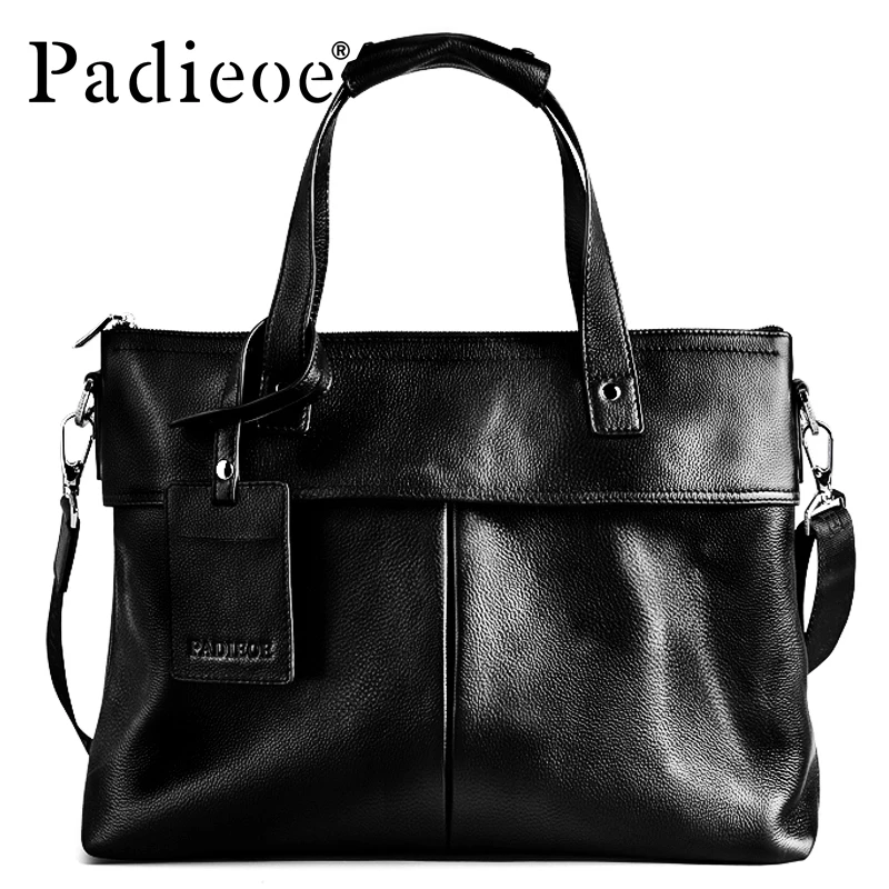 Padieoe Designer Briefcase Male Genuine Leather Mens Fashion Men Shoulder Laptop Bags Portfolio Bag Business | Багаж и сумки