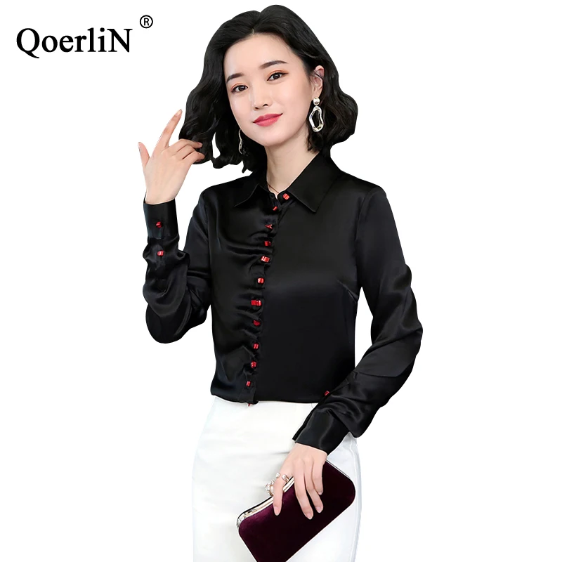 QoerliN 2XL шелковая блузка женская верхняя рубашка с длинным рукавом 2019 Весна Лето