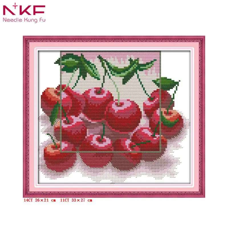NKF красный вишневый фруктовый узор напечатанный на холсте 14CT 11CT Вышивание