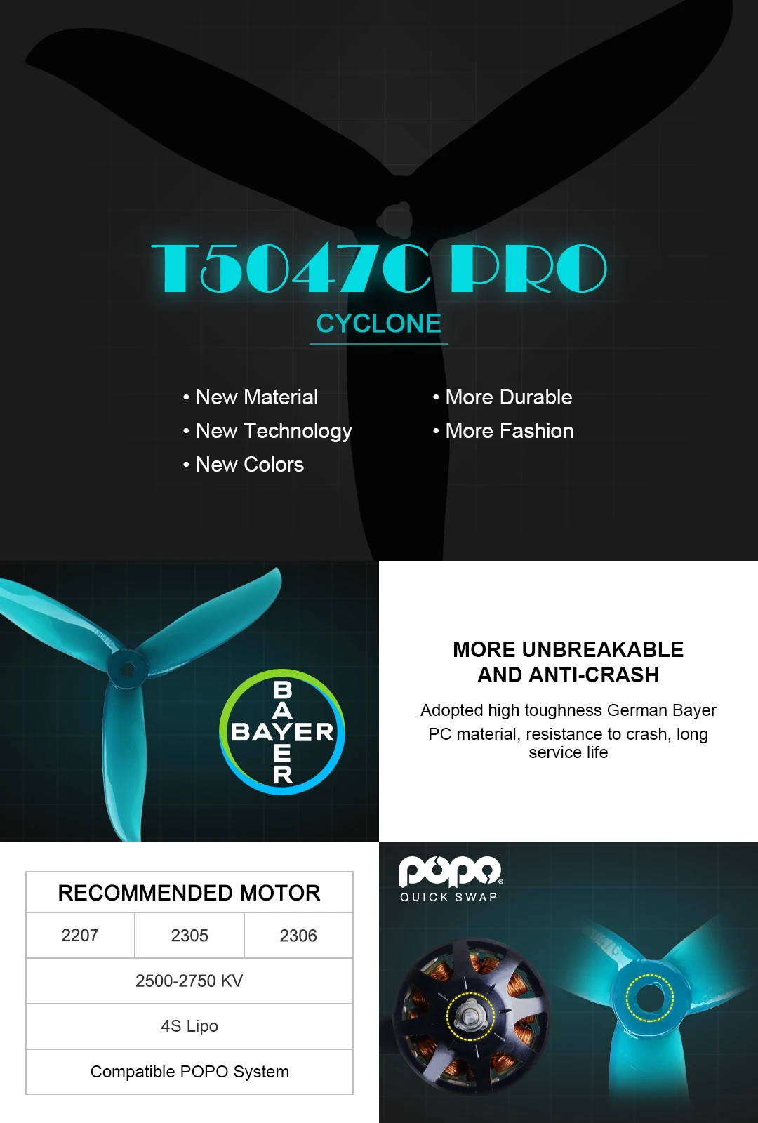 12 пар 24 шт. обновленный DALPROP CYCLONE T5047C Pro 5047 5x4,7x3 3-лопастной Попо Пропеллер CW CCW для радиоуправляемого дрона FPV Racing