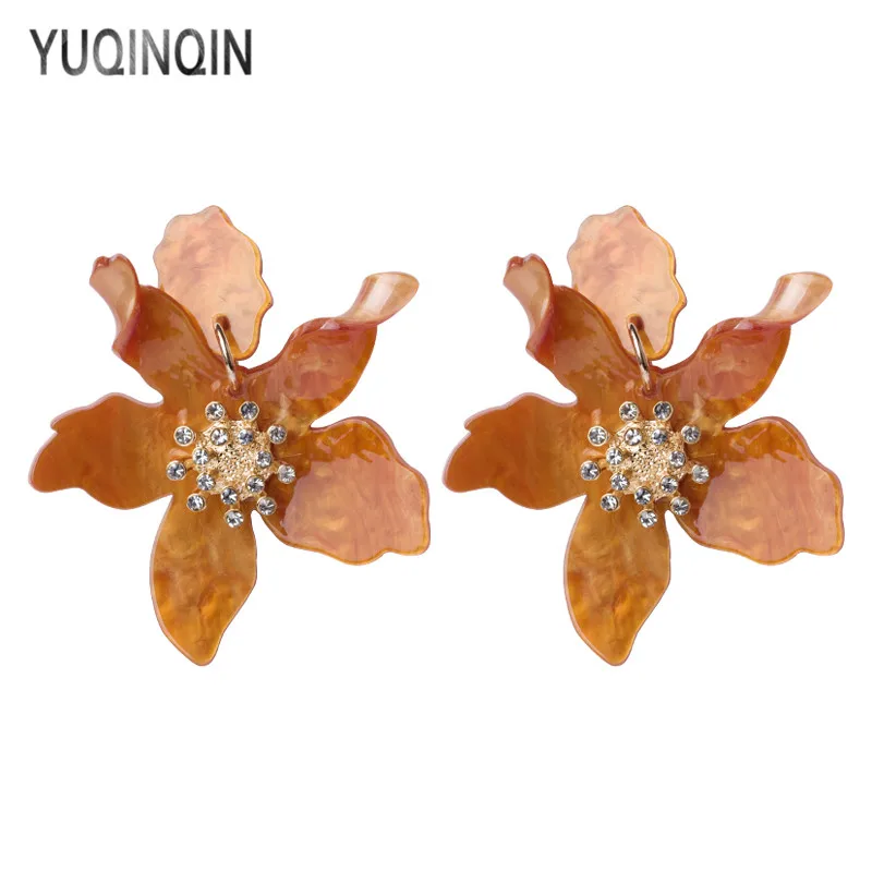 Trendy Big Acrylic Drop Earrings for Women Statement Vintage Wedding Party Earrings Fashion Jewelry Dangle Flowers Brincos