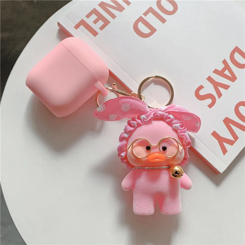 Candy Pink Case For Apple Airpods With Keychain Cute Duck Unicorn Silicone Bluetooth Earphone Cover Cartoon Headphones Case Box