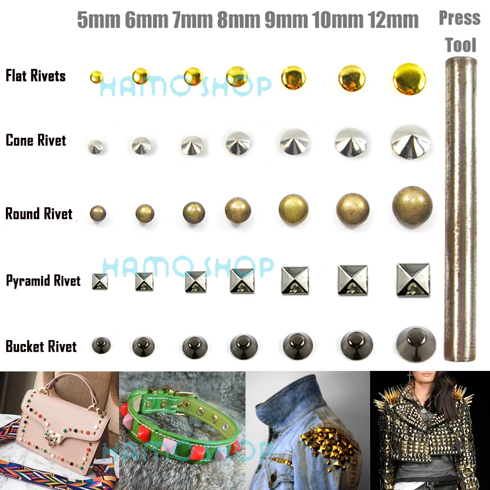 100 шт./лот бесплатная доставка модные металлические заклепки всех размеров