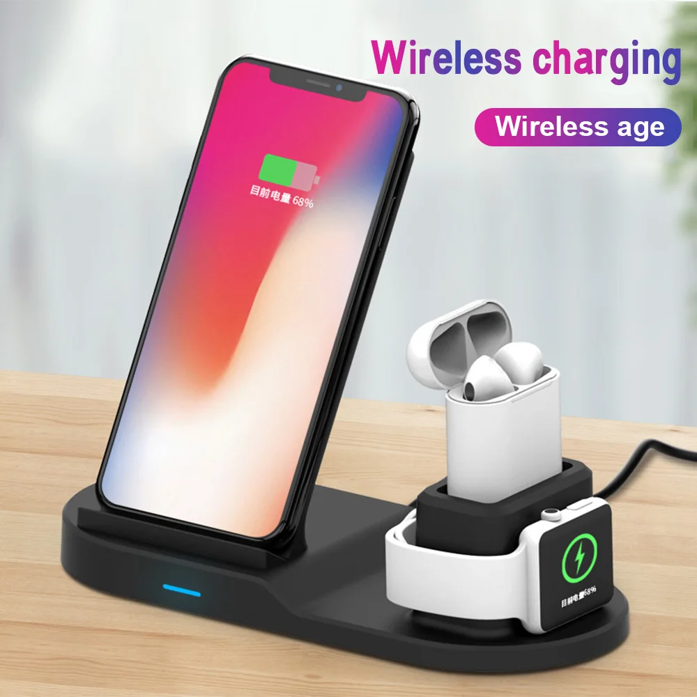 Беспроводное зарядное устройство Qi 3 в 1 для iPhone XS Max XR X 8 Plus док станция быстрой