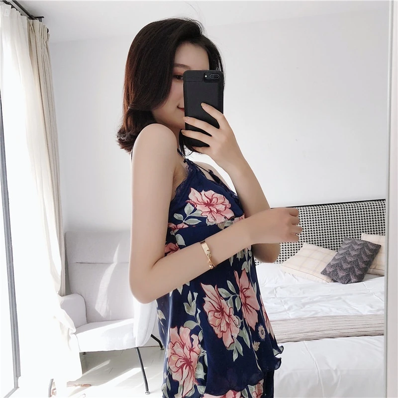 Женская кружевная сексуальная пижама ночная рубашка на бретельках однотонная