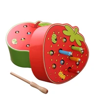 3d puzzle baby wooden toys kids educational toys strawberry catch worm game early learning toys for children montessori toys