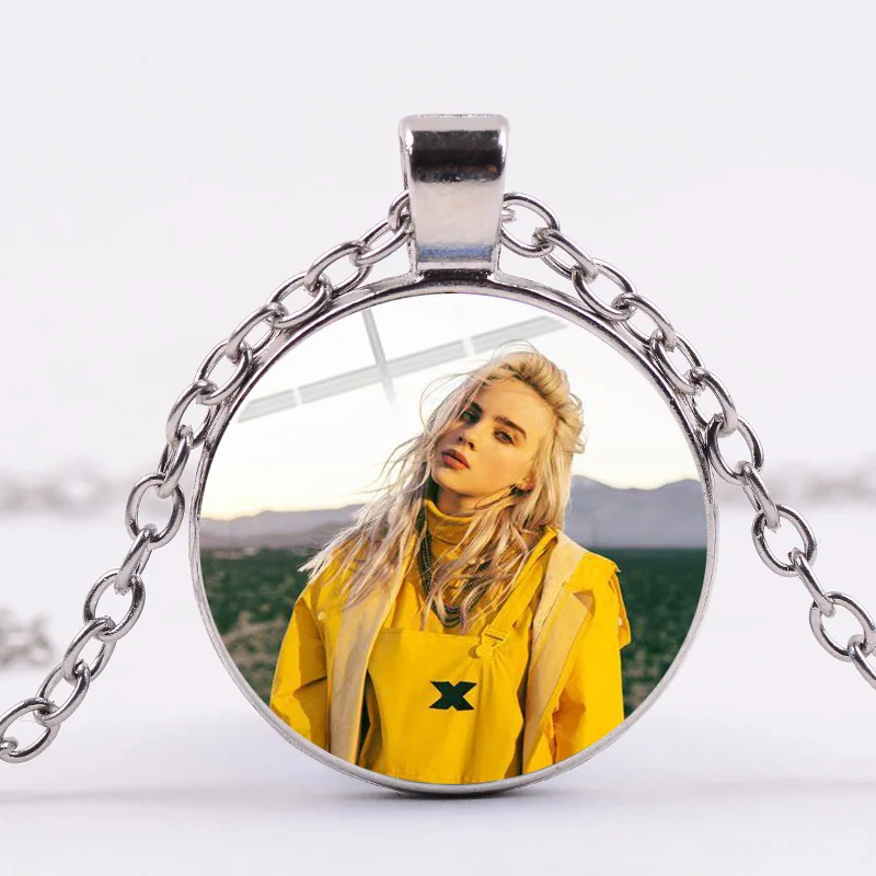 SONGDA Hot Billie Eilish, ожерелье для фанатов, модная певица, Harajuku, принт, стеклянный кабошон ручной работы, ожерелье с подвеской, металлическая цепочка в стиле панк