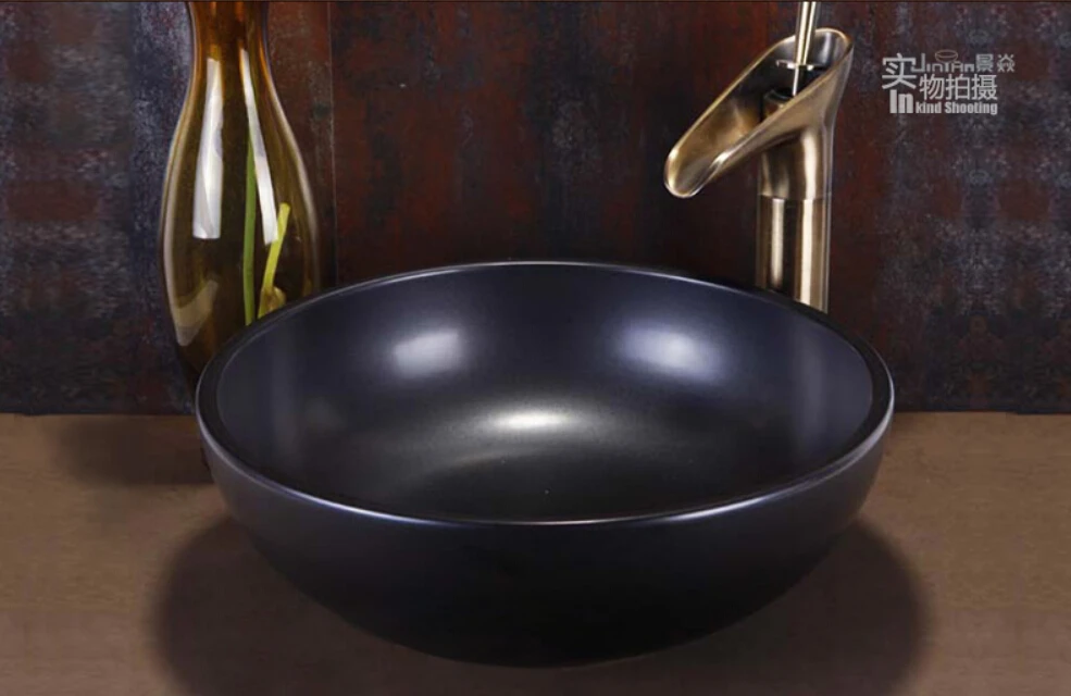 Фарфоровая гардеробная круглая умывальник Lavabo столешница черная раковина сосуд