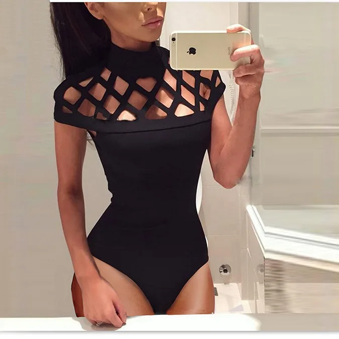 TQNFS 2017 New Fashion Hollow Out Sexy Women Bodysuit Short Sleeve Jumpers and Rompers Casual Overalls | Женская одежда