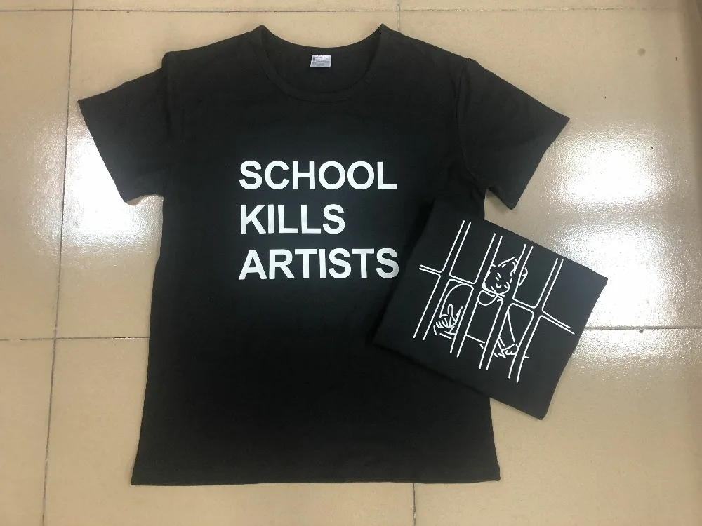 black tee white text Школьная футболка с двойным забавным буквенным принтом «Kills artistics», школьная футболка с надписью «Grunge 90s youth», крутые Молодежные топы, художественные футболки с изображением астетической цитаты - Цвет: black tee white text