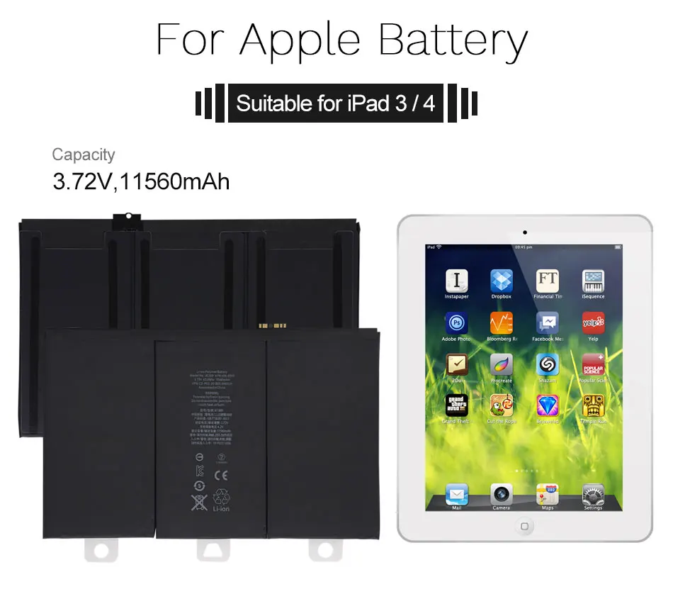 YILIZOMANA аккумулятор для планшета для iPad 3/4 rd 11560mAh A1403 A1416 A1430 A1433 A1459 A1460 A1389 сменный аккумулятор+ Инструменты