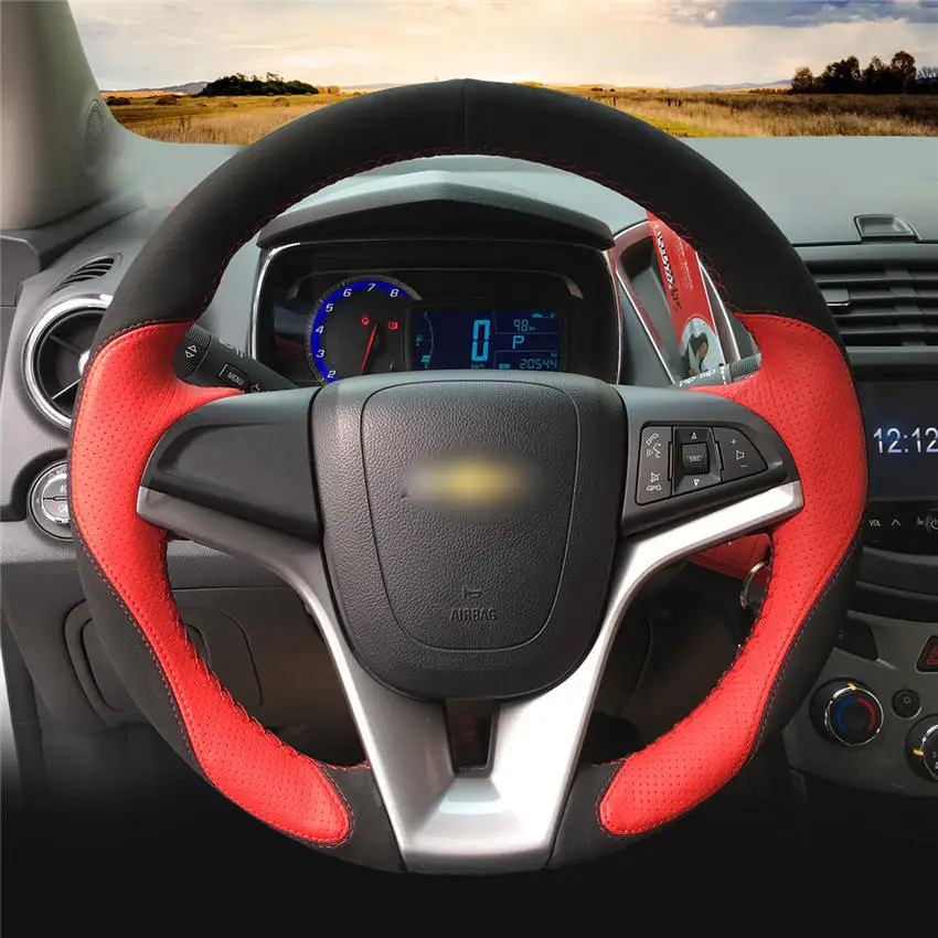 MEWANT черный замшевый черный кожаный чехол рулевого колеса автомобиля для Chevrolet Cruze 2009- Aveo 2011- Orlando 2010- Holden - Название цвета: Style-06
