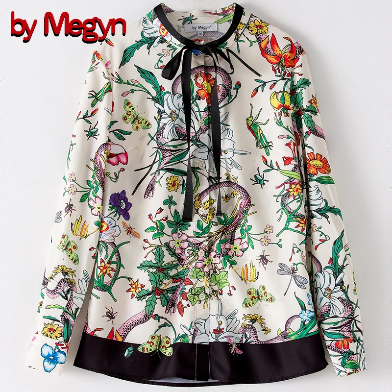 От Megyn женские рубашки с длинным рукавом блузки 2019 Новая мода Змеиный цветочный - Фото №1