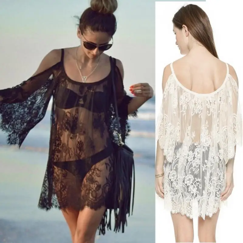 Женское кружевное платье с вышивкой повседневное короткое пляжное белое лямкой