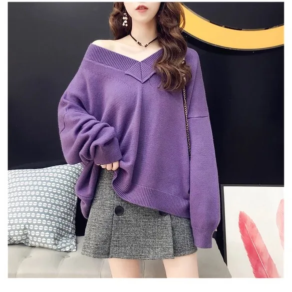 JH0049 Purple HSA, женский зимний сексуальный пуловер и свитера, большие размеры, зимние топы, сексуальный женский свитер с v-образным вырезом, джемпер, теплый, толстый, уличная одежда, пуловер - Цвет: JH0049 Purple
