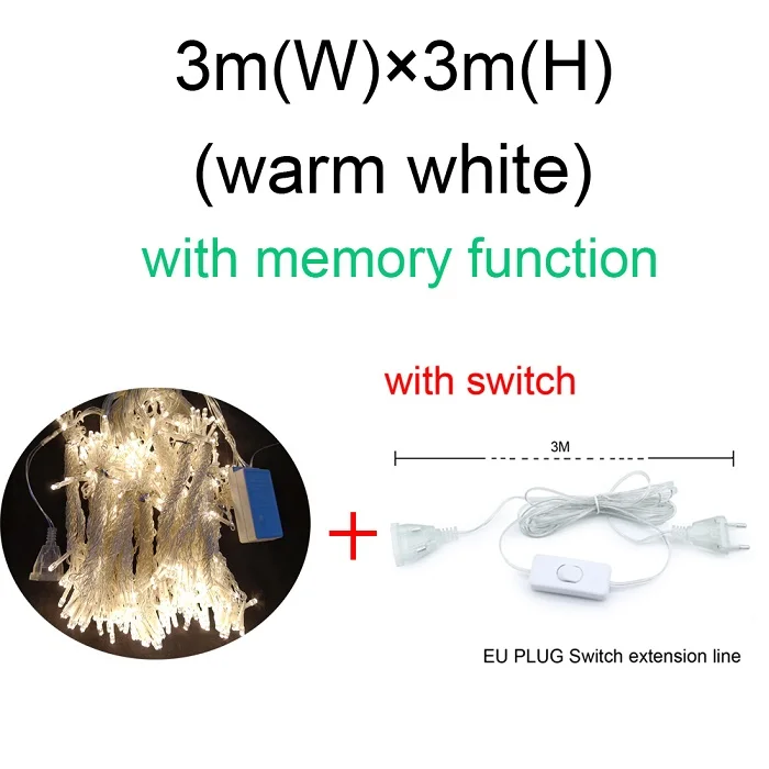 Warm white line2 3x3 м сосулька, светодиодная занавеска, сказочный светильник, сказочный светильник, Рождественский светильник, с функцией памяти, для свадьбы, дома, сада, вечерние, Декор - Испускаемый цвет: Warm white line2
