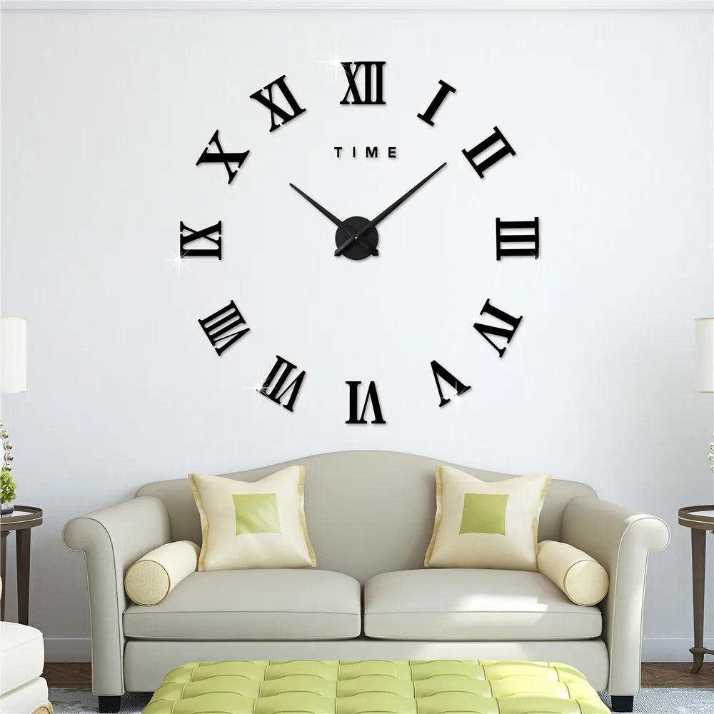 3D DIY настенные часы домашний декор Horloge безрамные римские цифры стильные