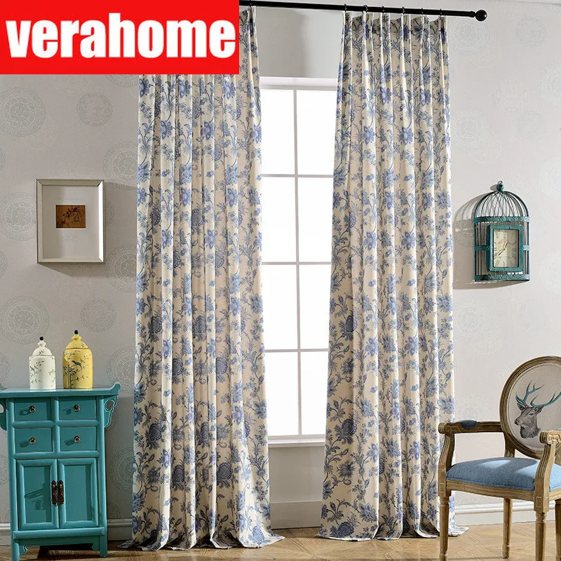 

Modern blackout Chinese classical style windows curtains for living room bedroom cortinas blue floral home country decor