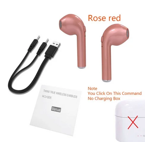 rose gold no charger I7s TWS с зарядным устройством Bluetooth наушники беспроводные наушники гарнитуры стерео в уши коробка для наушников для ios и Android - Цвет: rose gold no charger