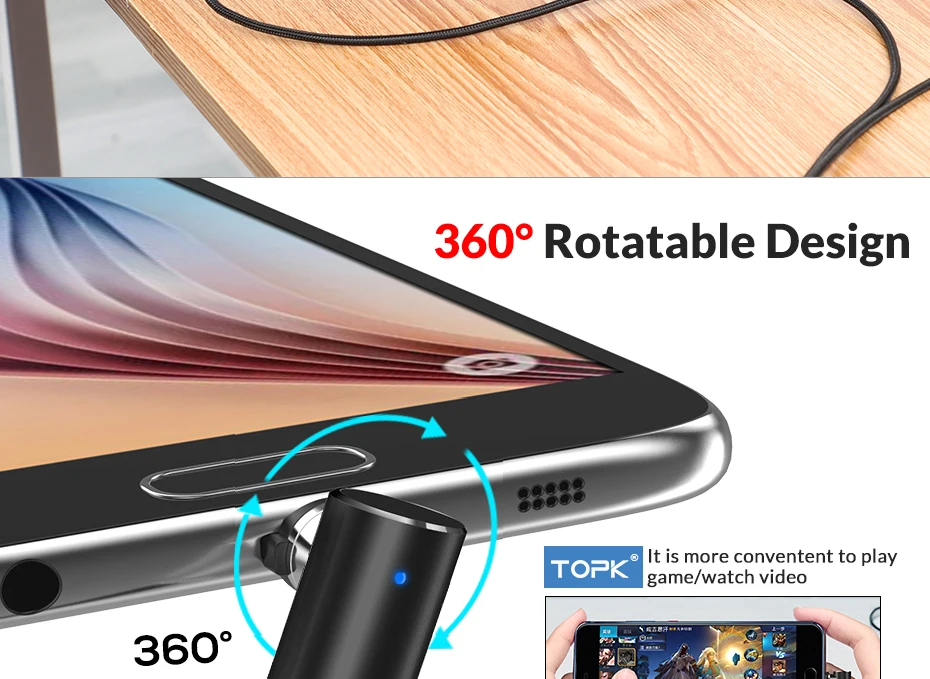 Магнитный usb-кабель TOPK l-типа для iPhone x xs Type C Micro USB для Xiaomi Samsung Galaxy S9 S8 Plus Huawei Usb C зарядный кабель