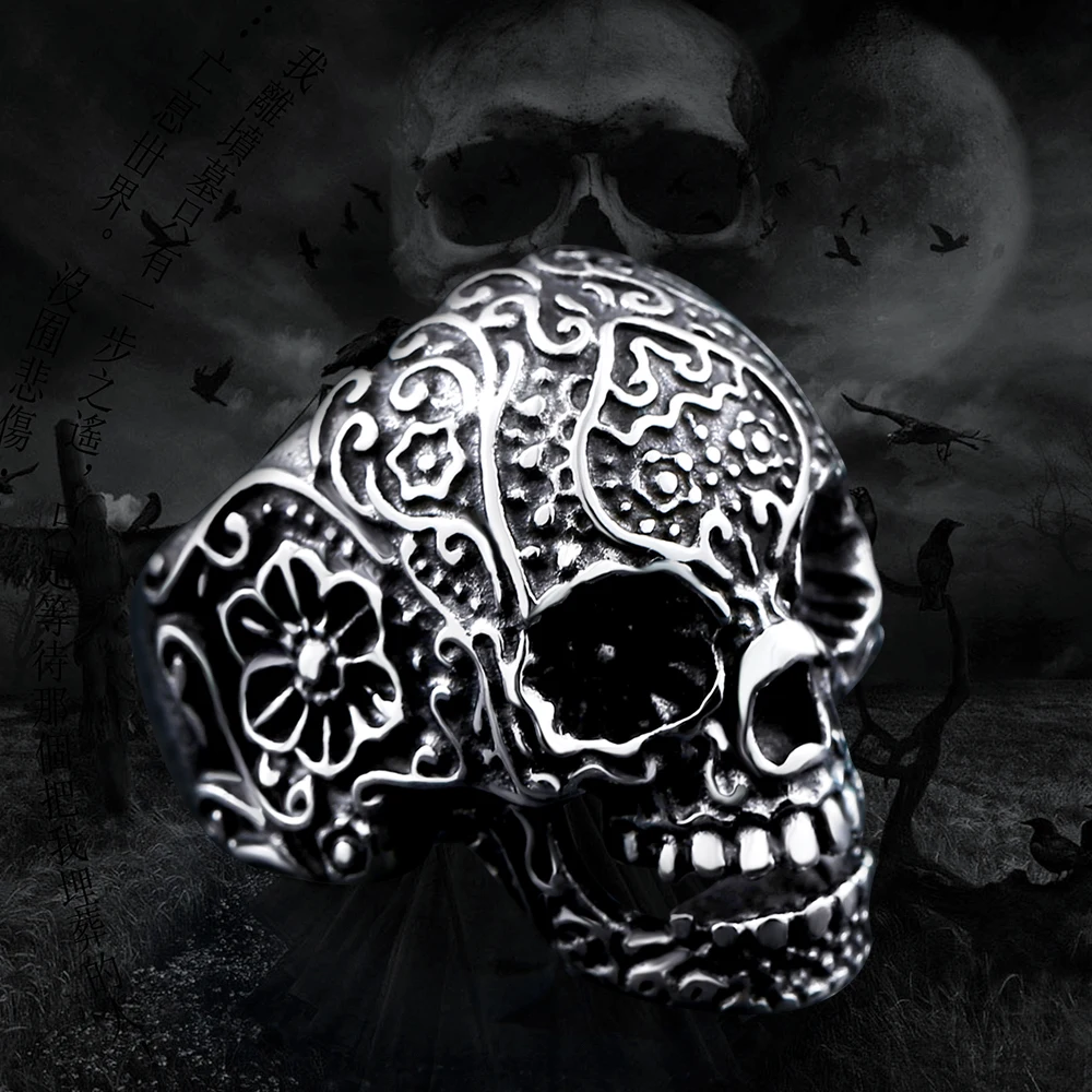 Стальной солдат новинка Винтажное кольцо в виде садового цветка черепа черные