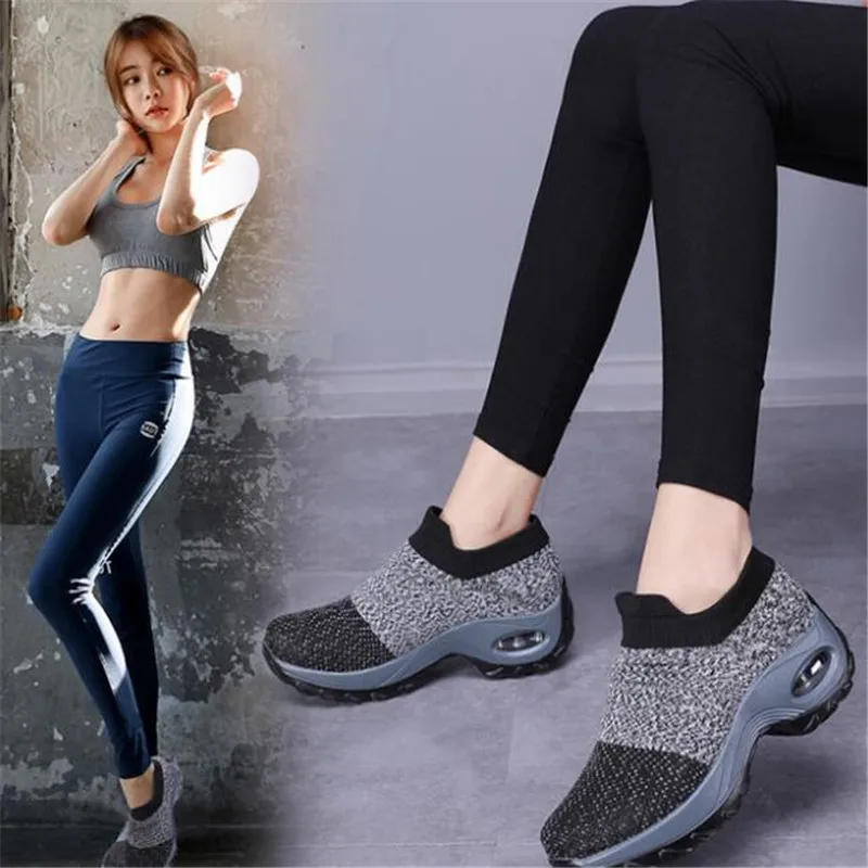 Женская Повседневная обувь из дышащего сетчатого материала; обувь, увеличивающая рост; спортивные кроссовки на танкетке; модная женская обувь на платформе; размер 42