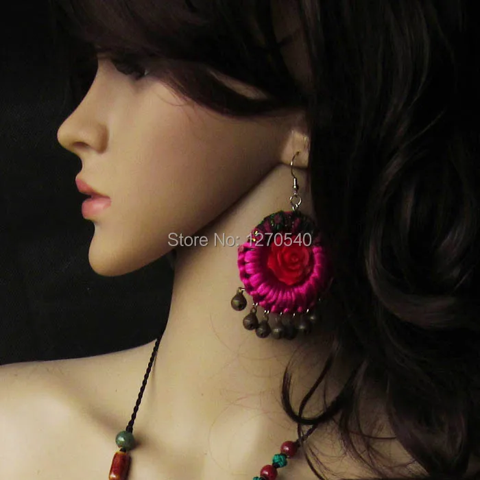 Плетеные китайские украшения ручной работы женские этно серьги модные Винтажные