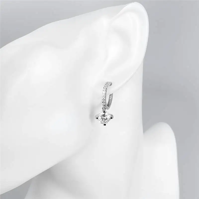 HZYMEZ New Round Circle Zircon Earrings Silver Color Plated Alloy Stud For Women Wedding Jewelery Fashion Jewelry Gifts | Украшения и
