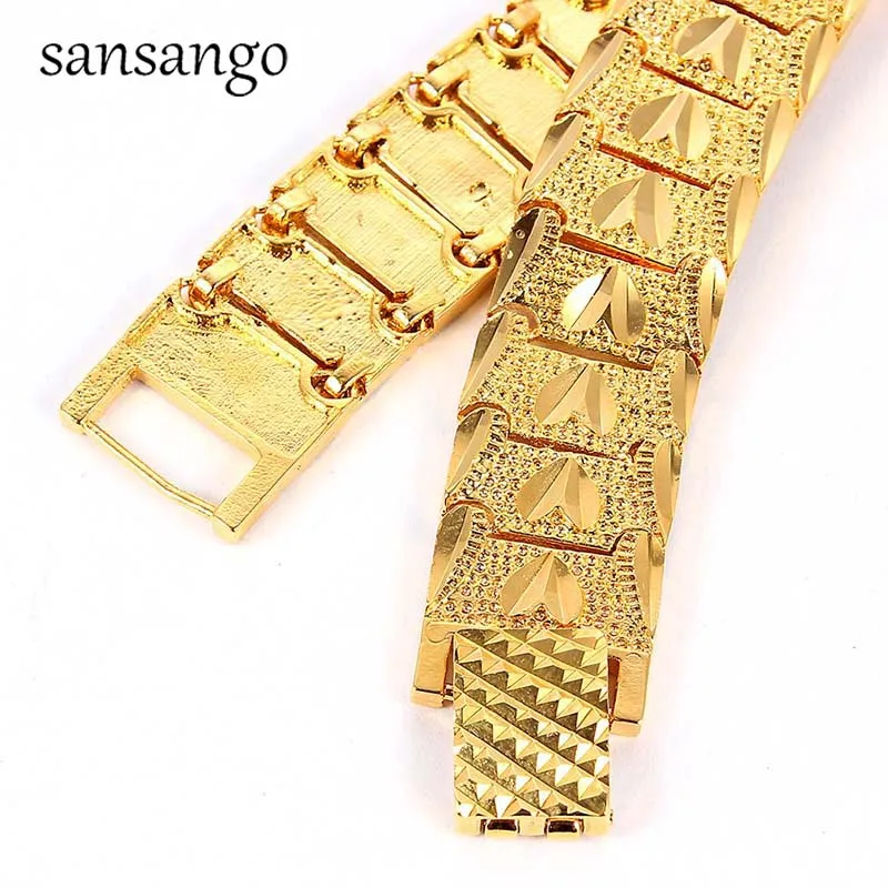 New Arrival Hip Hop 24K Golden Curb Link Chain Bracelet Male Jewelry For Men Women Luxury Bangle Party Gift Wholesale 18cm
