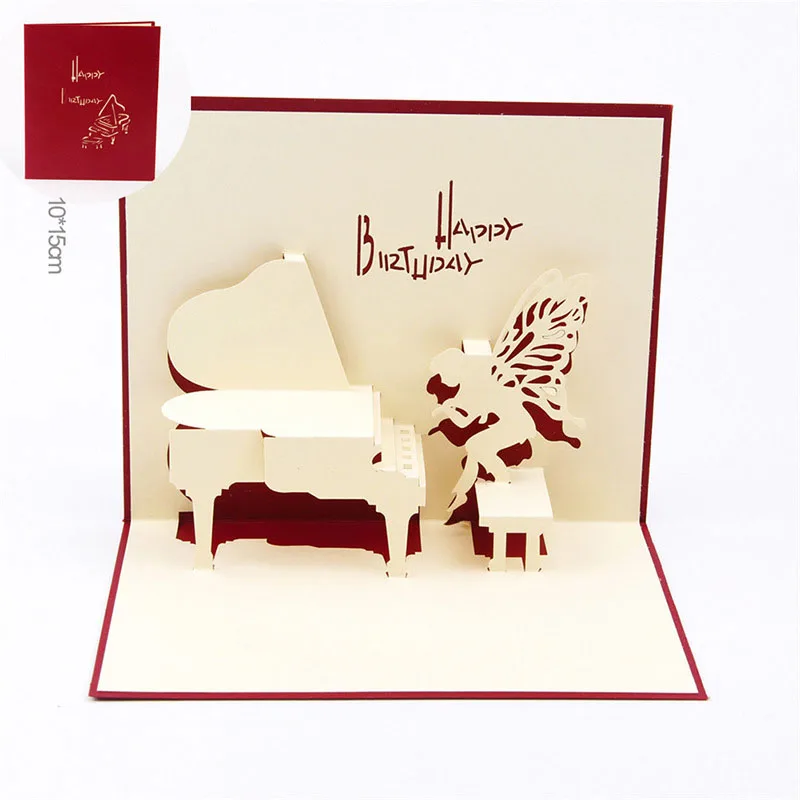 3D лазерная резка ручной работы милый ангел пианино бумажные приглашения