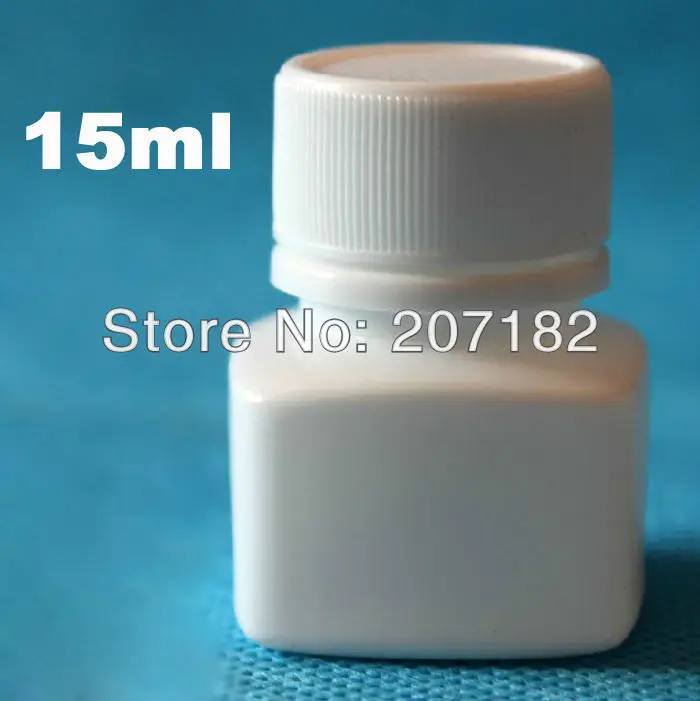 (300 шт./лот) 15 мл/15 г Белая Квадратная бутылка HDPE для таблеток из алюминиевой