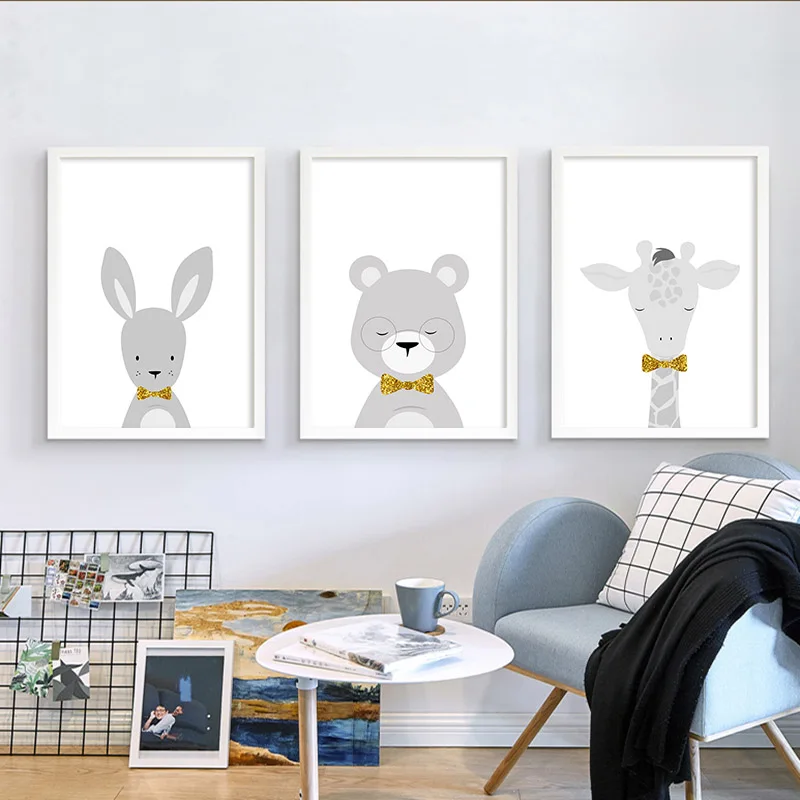 Настенный постер на холсте для детской комнаты картина с животными львом слоном