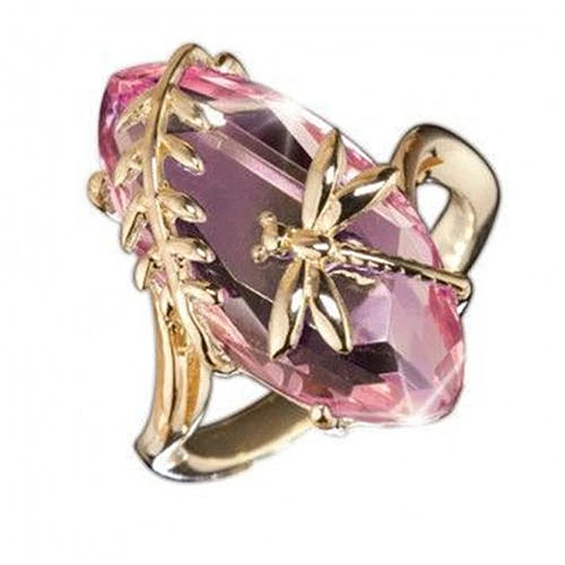 Ретро оливково зеленый камень золотой цвет стрекоза кольца Bague для женщин