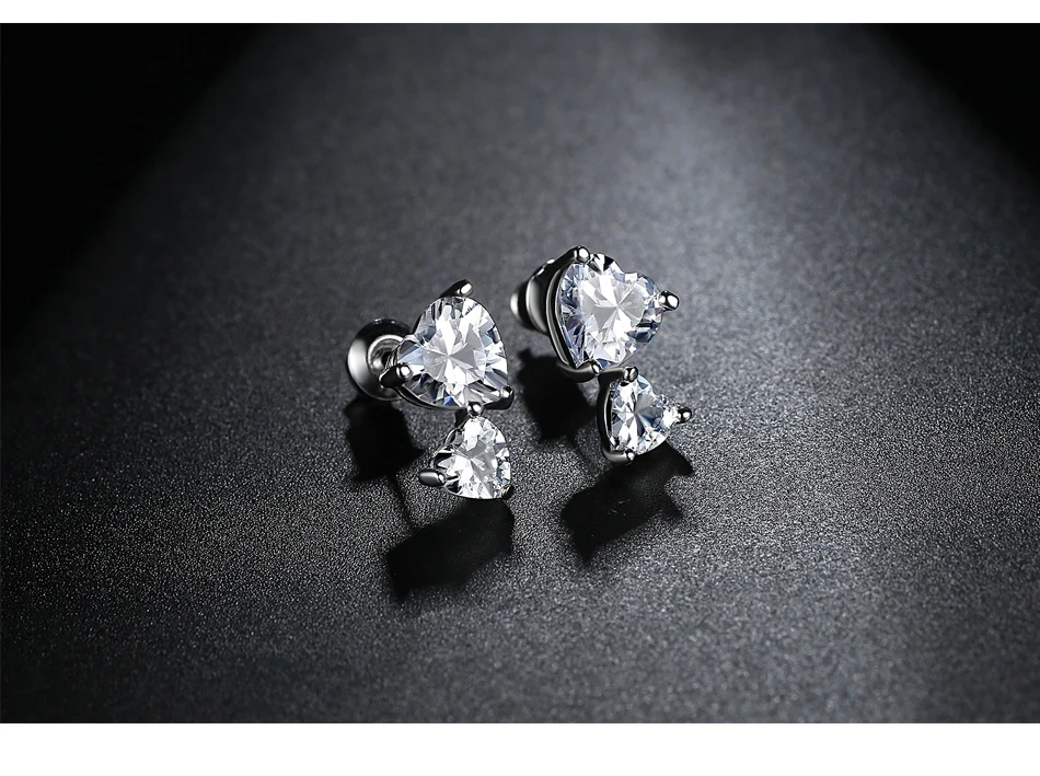 LUOTEEMI New Simple Design Two Heart Shape Zirconias Stud Earrings Cute Love Friend Birthday Gift for Girl Party Jewelry