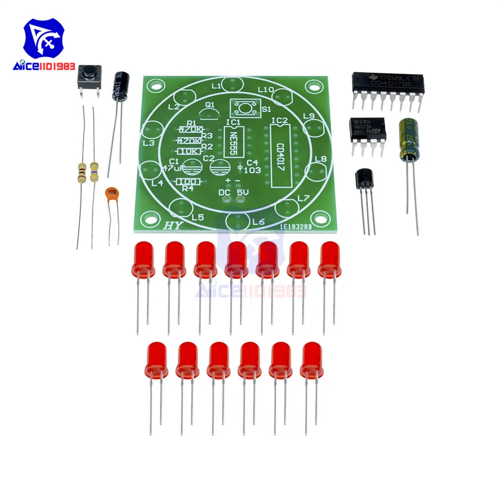 Diymore круглый Лаки поворотные люкс электронный компонент Fortune CD4017 NE555 светодиодный
