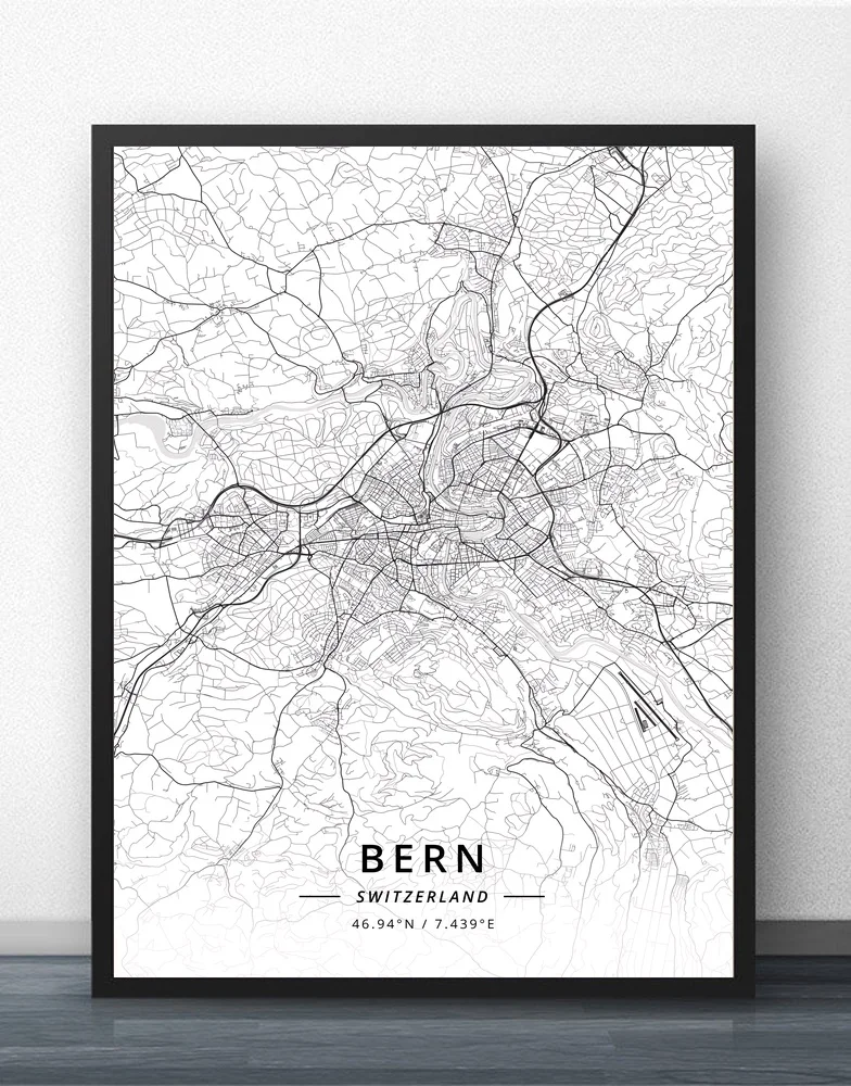 

Bern Geneva Lugano St Gallen Zurich Switzerland Map Poster