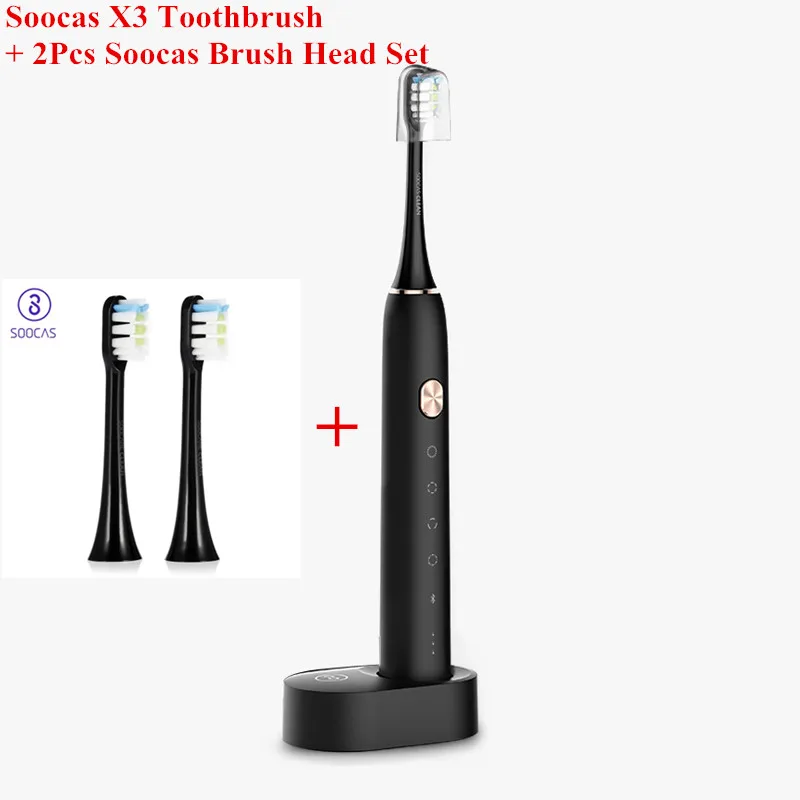 Black Toothbrush Set Soocas зубная щетка Soocare X3 Soocas обновленная электрическая звуковая Смарт чистая Bluetooth Водонепроницаемая беспроводная зарядка Mi Home APP - Цвет: Black Toothbrush Set