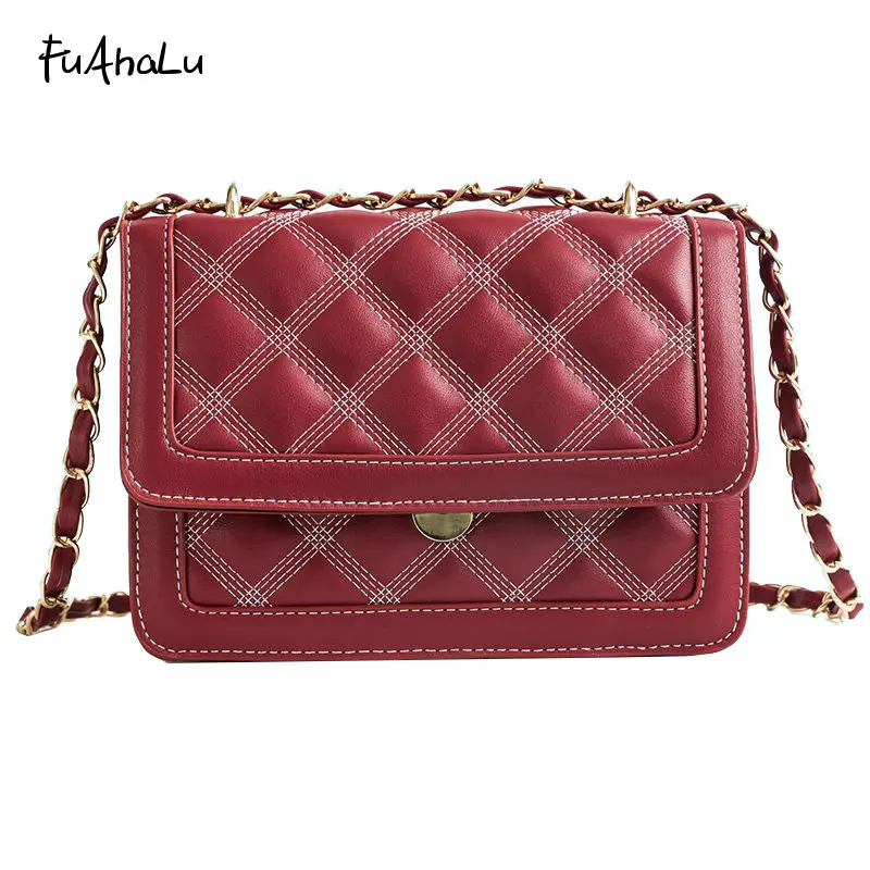

FuAhaLu Autumn new Korean version of the wild Messenger bag fashion chain shoulder bag Lingge small flap bag