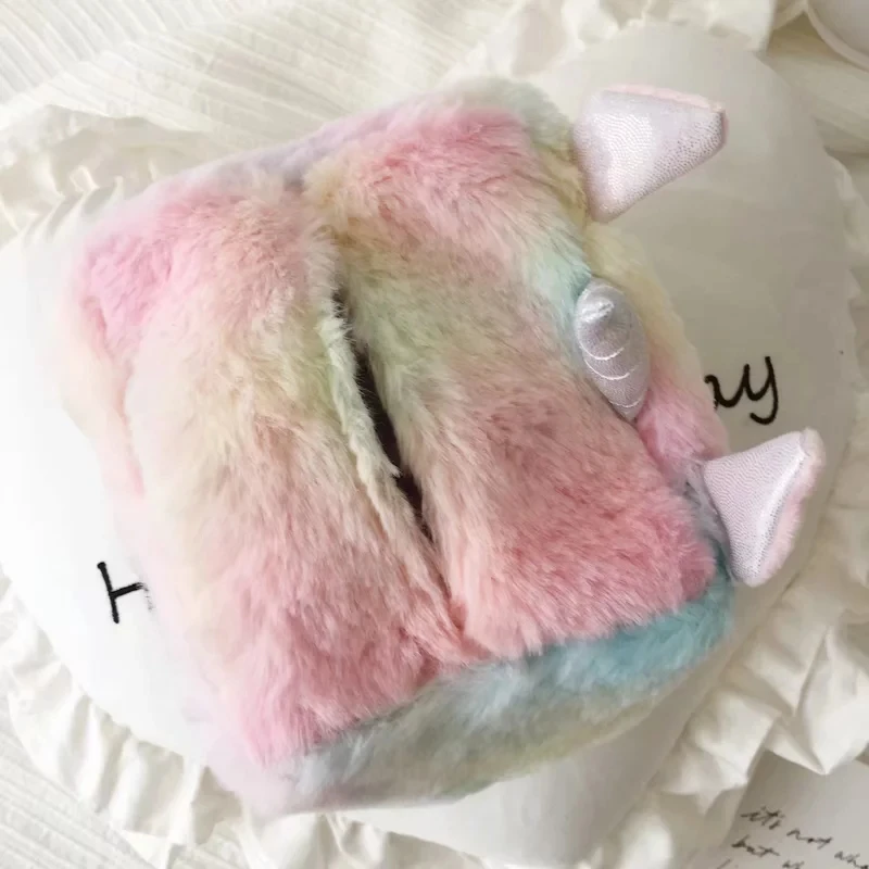 Nooer Colorful Unicorn Plush Shoulder Bag Rainbow Unicorn Plush Toys Tissue Box Girls Plush Toys Birthday Gift