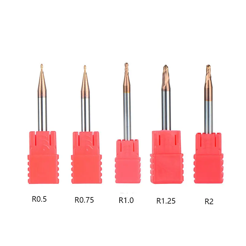 

1pc Ball Nose End Mills 1MM 2MM 3MM 4MM 5MM 6MM HRC55 R0.5 R0.75 R1 R1.25 R2 R3 2Flute Spiral Coated CNC Carbide Mill Cutter