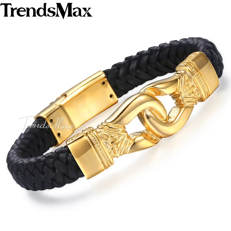 Trendsmax мужские кожаные браслеты из нержавеющей стали с узлом, очаровательный браслет для мужчин, ювелирные изделия, Прямая поставка,, 12 мм, KHBM60