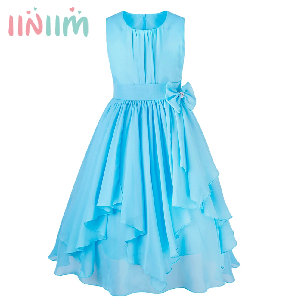 

iiniim Teen Girls Hot Summer Dresses Gowns Formal Vestidos Birthday Party Tutu Chiffon Bowknot Dress Children's Princess Dress