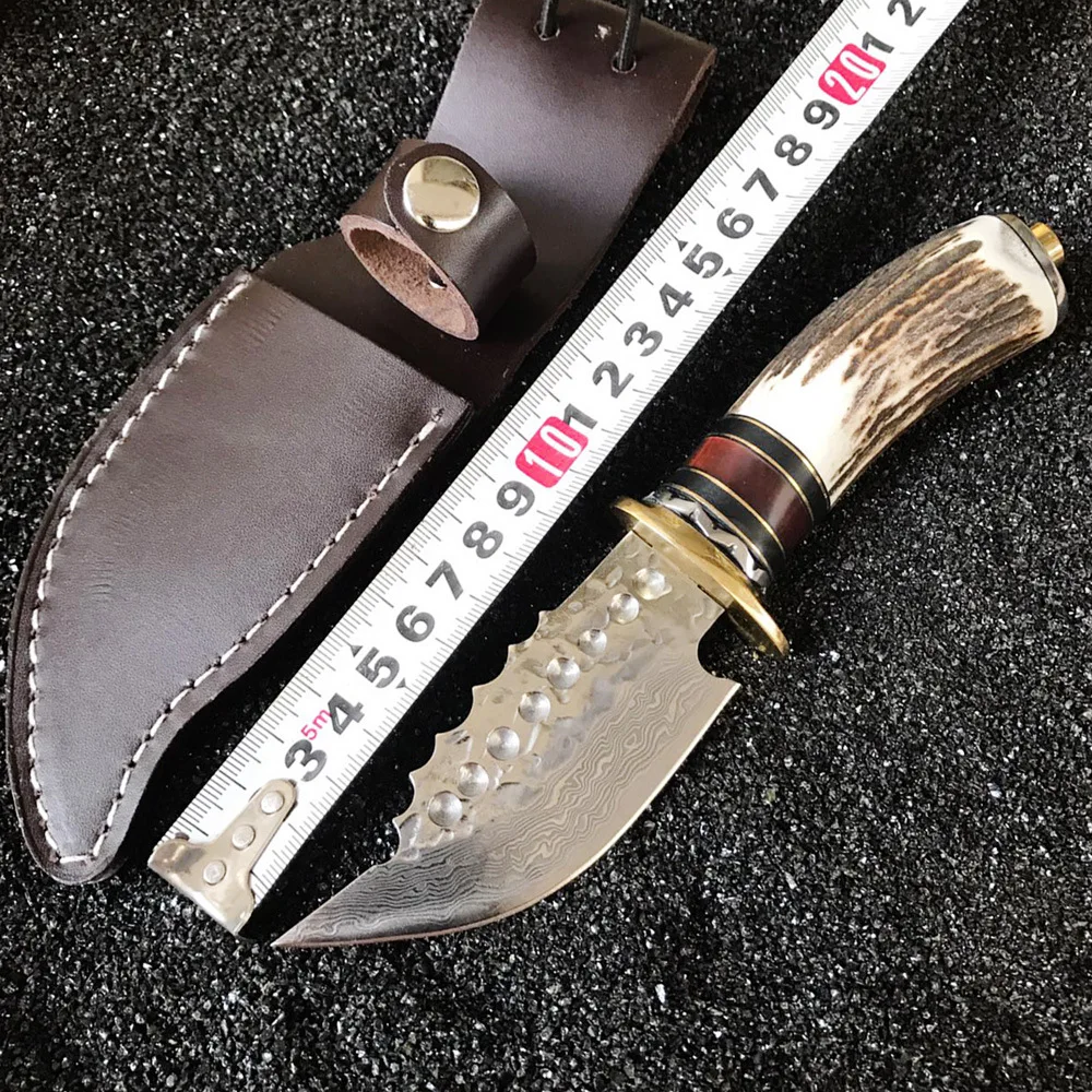 

Damascus steel forged straight knife hunting high hardness outdoor self-defense knife tactical army Survival knife EDC tools