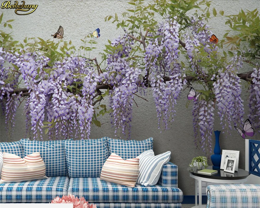 Пользовательские обои для фото 3D Wisteria цветок бабочка ТВ диван фон настенная